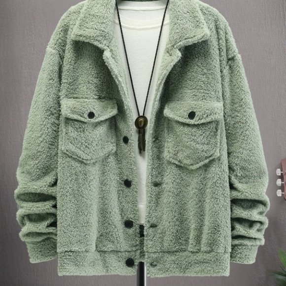 Green Mens Teddy Jacket - Picture 2 of 7